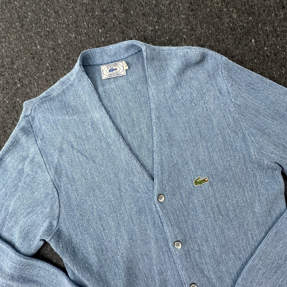VTG 80s Izod Lacoste Cardigan Sweater Mens M Blue Orlon Acrylic USA Grandpa Core